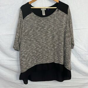 Catherines Black & White Marled Mixed Media Sweater Blouse Size 1XWP (18/20WP)